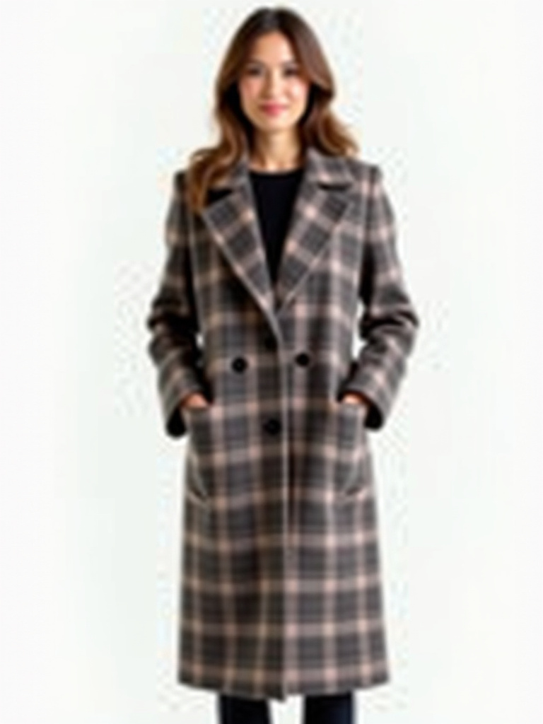 Manteau en laine capuche à carreaux