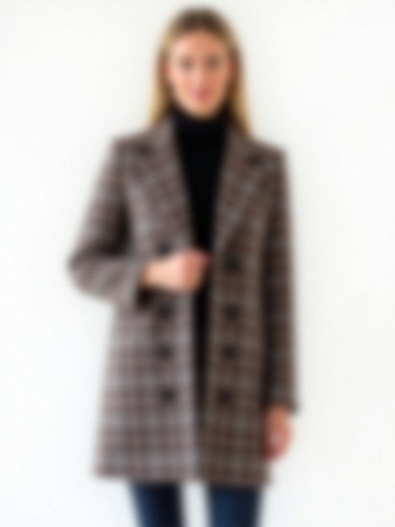 Manteau en laine capuche à carreaux