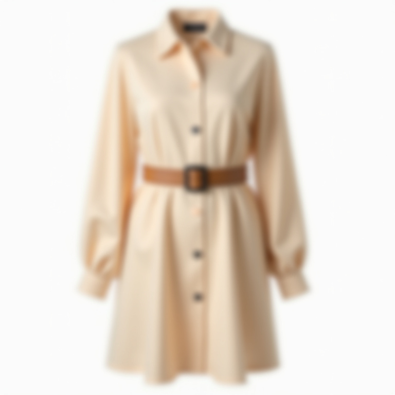Robe chemise velours côtelé beige avec ceinture