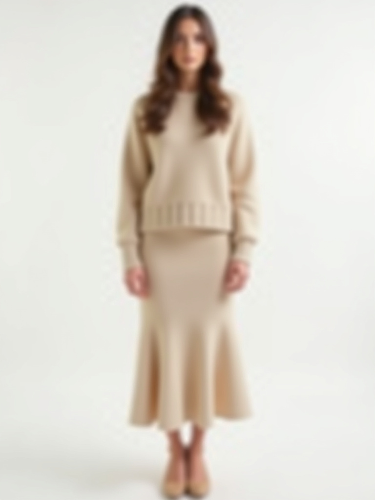 Ensemble Mastour pull et jupe couleur beige