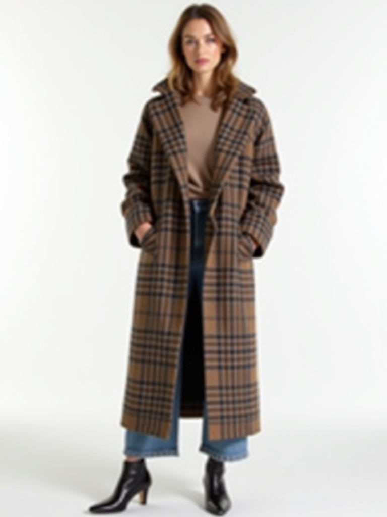 Manteau carreaux en laine avec poches