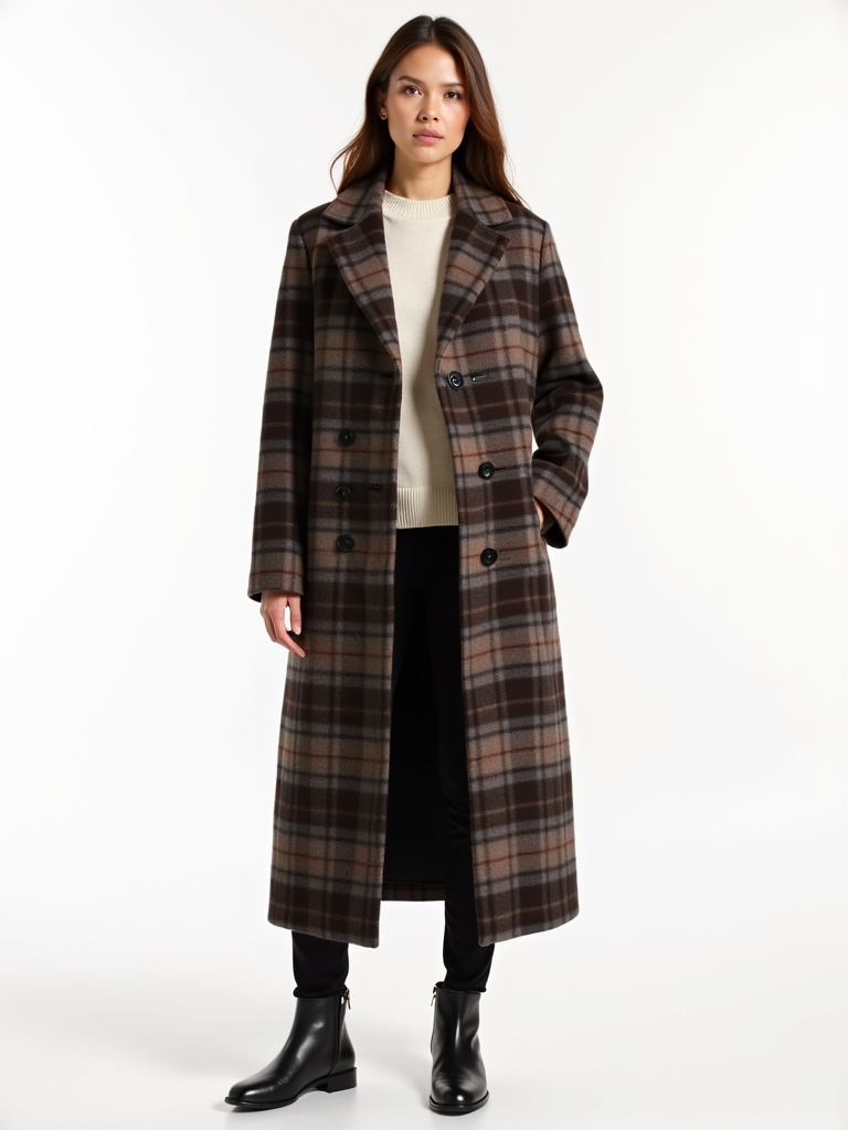 Manteau carreaux en laine avec poches