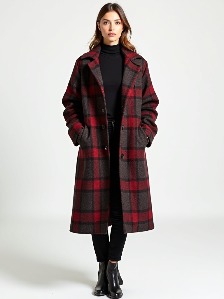 Manteau carreaux en laine avec poches