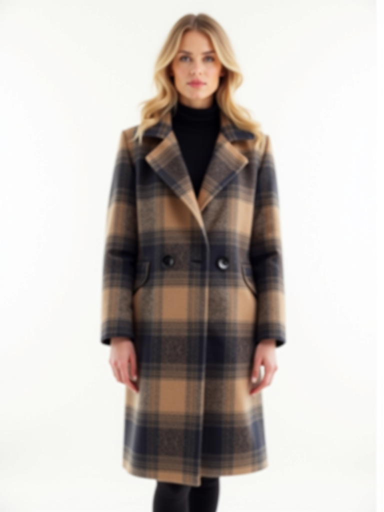 Manteau carreaux en laine avec poches