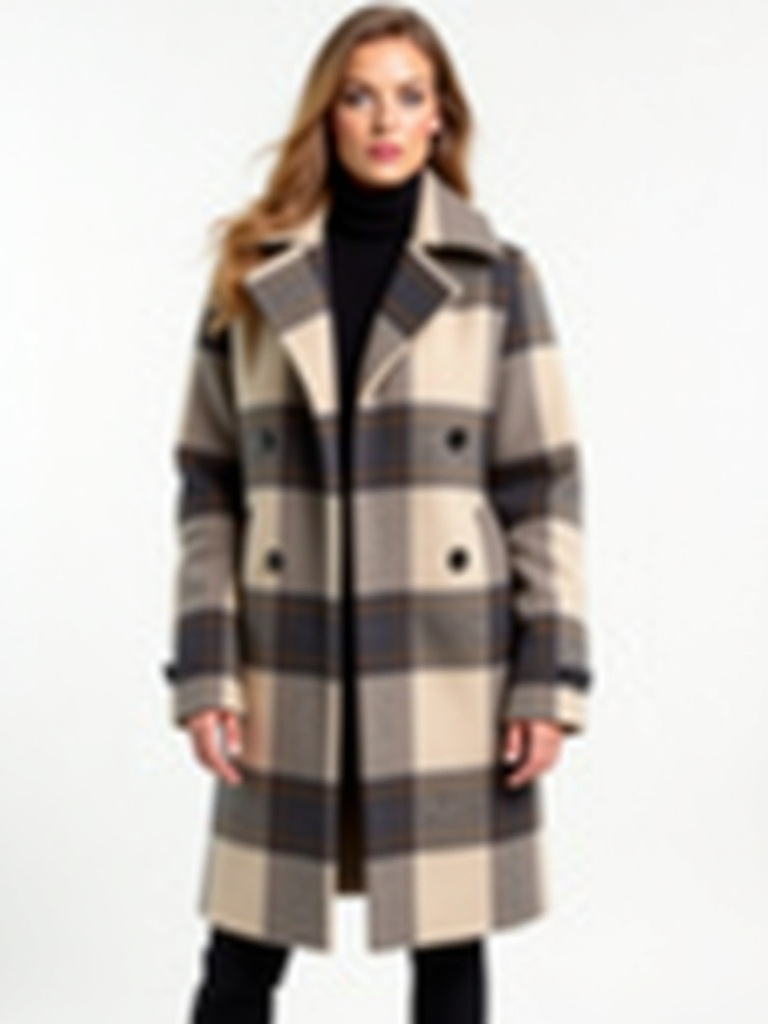 Manteau carreaux en laine avec poches