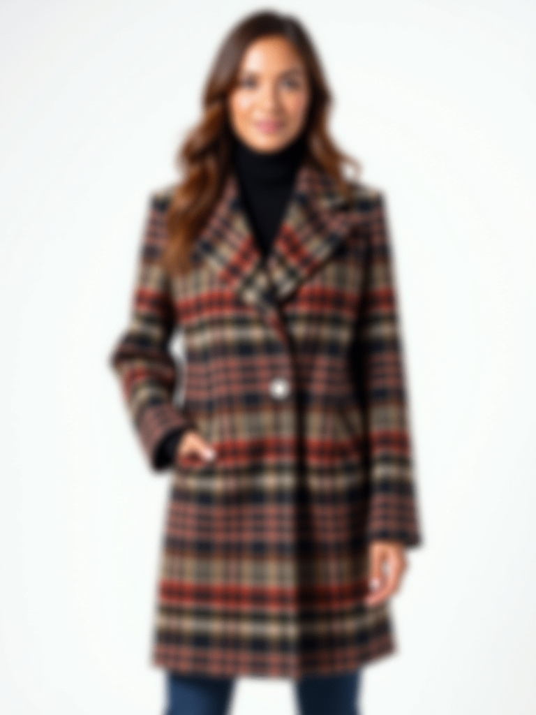 Manteau carreaux en laine avec poches
