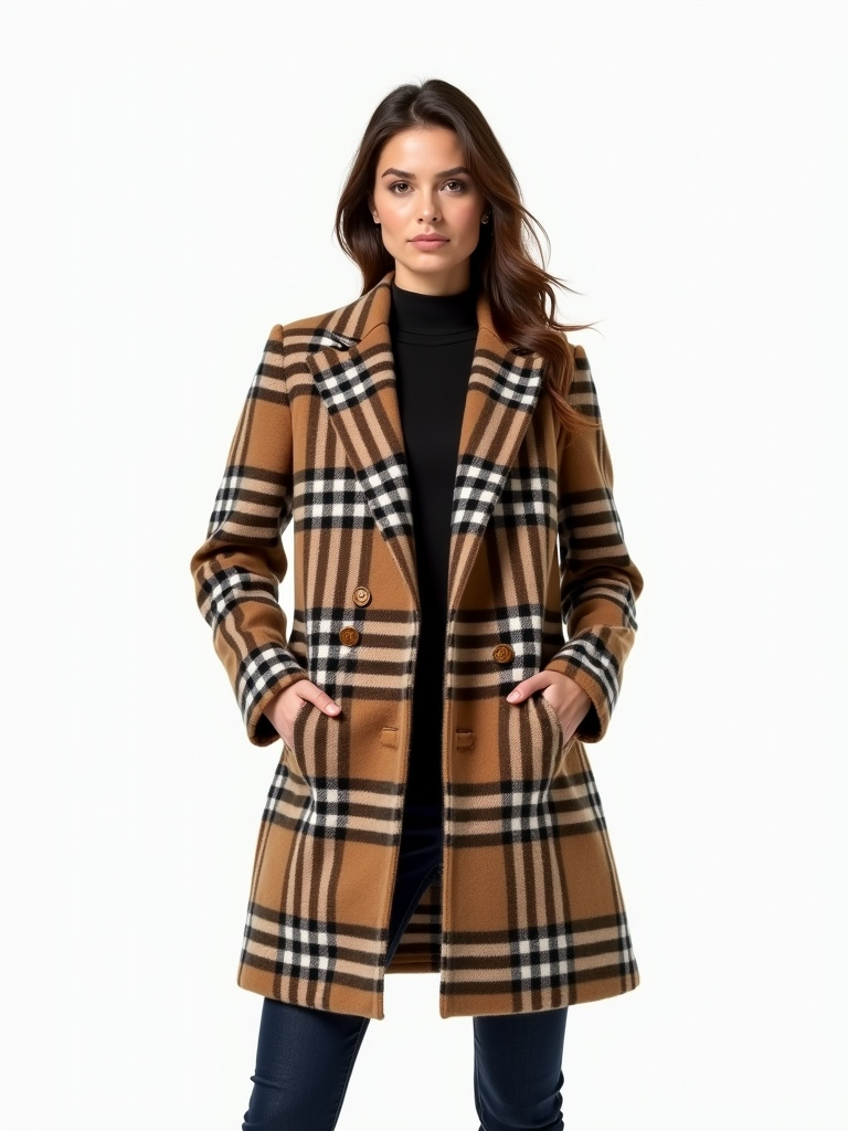 Manteau carreaux en laine avec poches