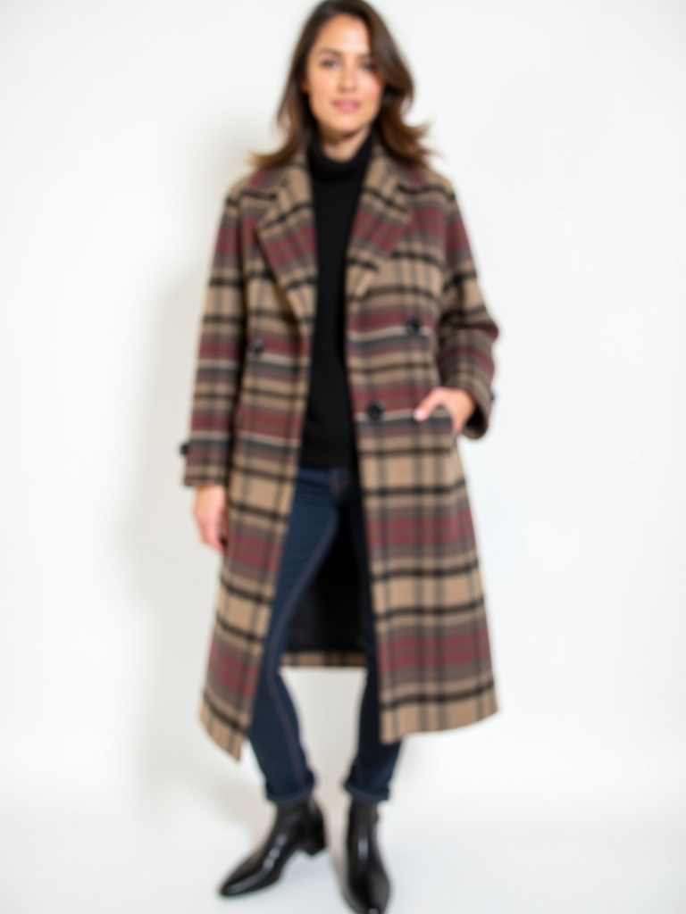 Manteau carreaux en laine avec poches