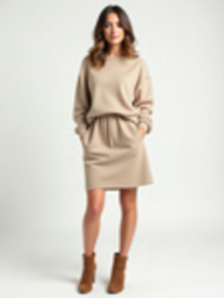 Ensemble Mastour pull et jupe couleur beige