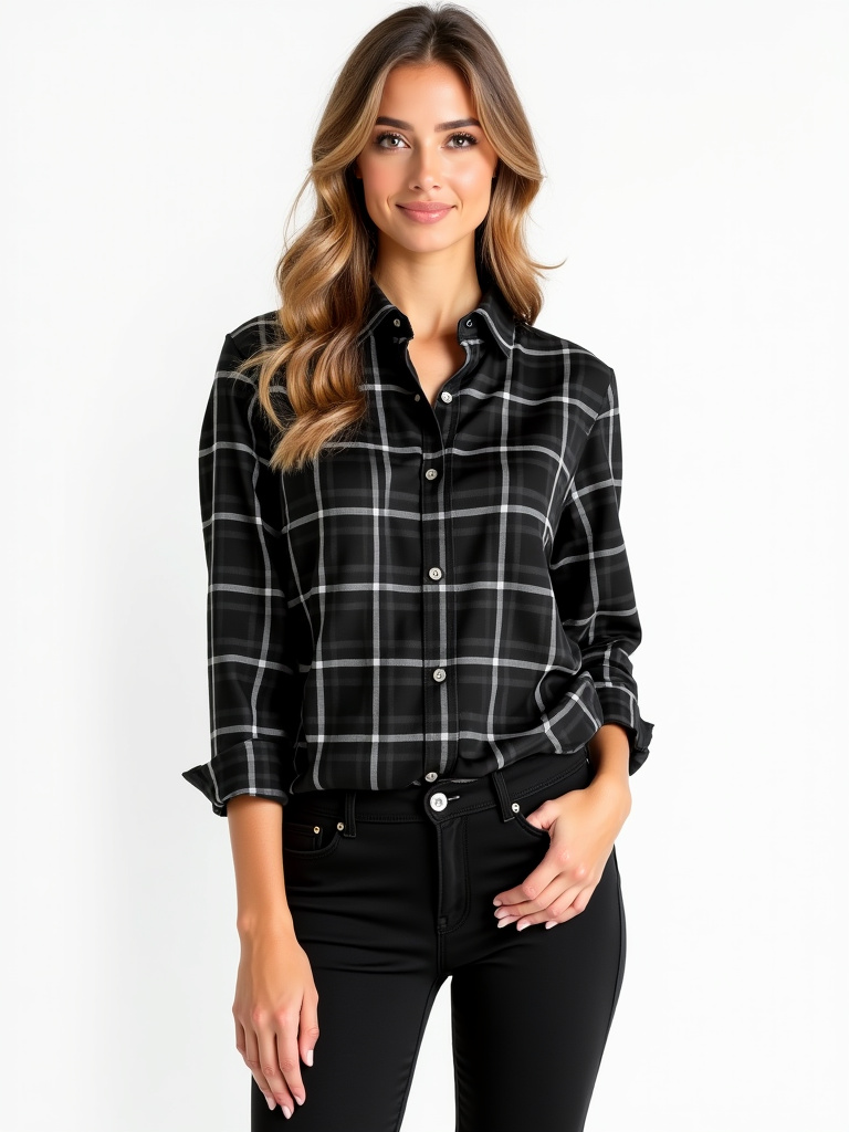 Chemise tunique bi matière carreaux